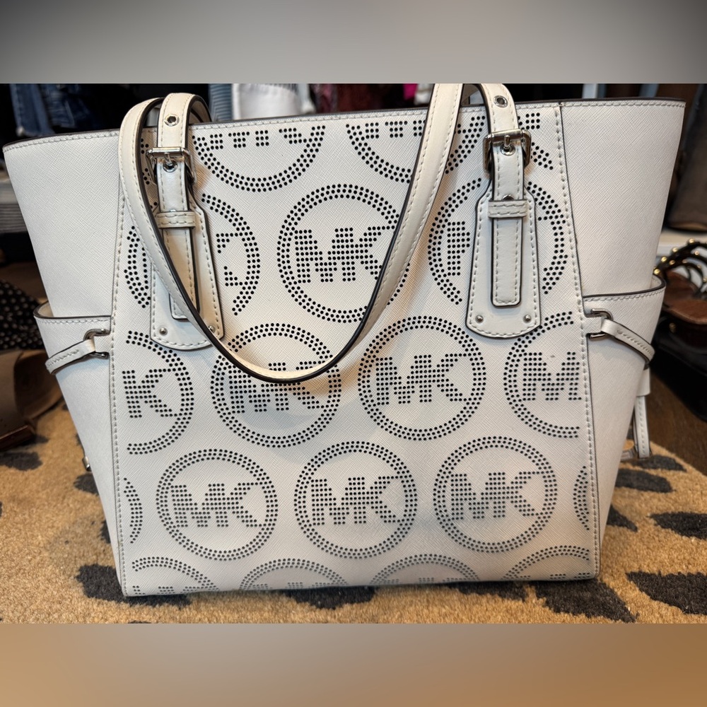 Michael Kors Perforated Logo Cream Tote